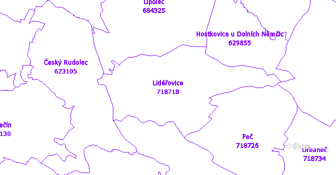 Katastrální mapa Lidéřovice - přehledová mapa katastrálního území