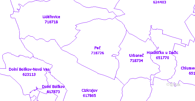 Katastrální mapa Peč