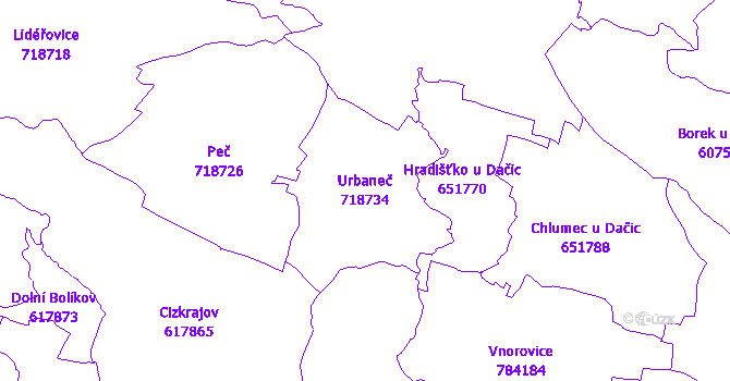 Katastrální mapa Urbaneč