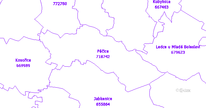 Katastrální mapa Pěčice - přehledová mapa katastrálního území