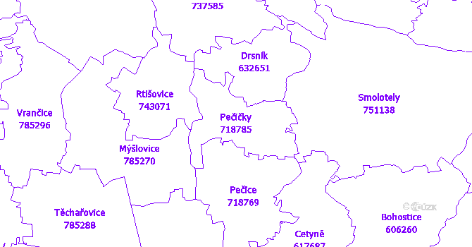 Katastrální mapa Pečičky - přehledová mapa katastrálního území