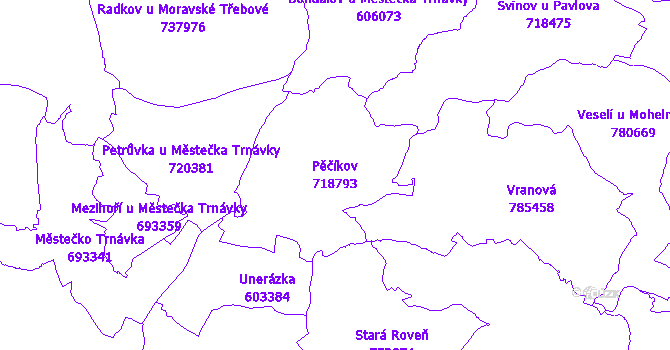Katastrální mapa Pěčíkov - přehledová mapa katastrálního území