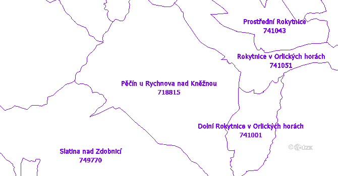 Katastrální mapa Pěčín u Rychnova nad Kněžnou - přehledová mapa katastrálního území