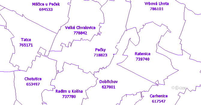 Katastrální mapa Pečky - přehledová mapa katastrálního území