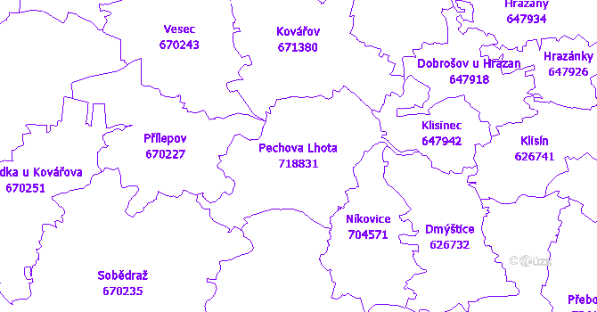 Katastrální mapa Pechova Lhota - přehledová mapa katastrálního území