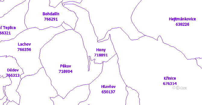 Katastrální mapa Hony - přehledová mapa katastrálního území