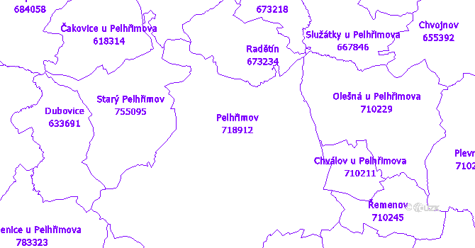 Katastrální mapa Pelhřimov - přehledová mapa katastrálního území