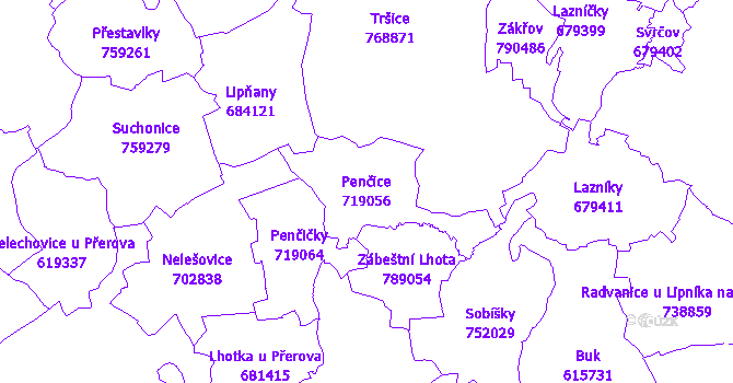 Katastrální mapa Penčice - přehledová mapa katastrálního území