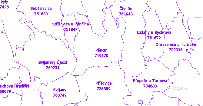 Katastrální mapa Pěnčín - přehledová mapa katastrálního území