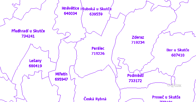 Katastrální mapa Perálec - přehledová mapa katastrálního území