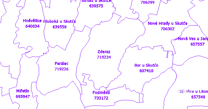 Katastrální mapa Zderaz - přehledová mapa katastrálního území