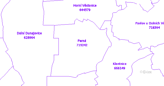 Katastrální mapa Perná - přehledová mapa katastrálního území