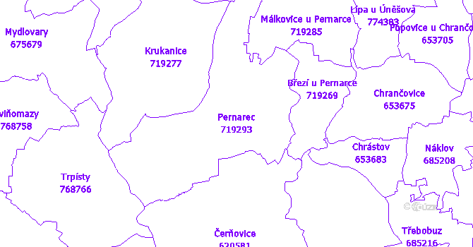 Katastrální mapa Pernarec - přehledová mapa katastrálního území