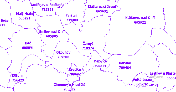 Katastrální mapa Černýš - přehledová mapa katastrálního území
