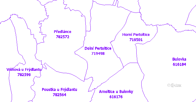 Katastrální mapa Dolní Pertoltice - přehledová mapa katastrálního území