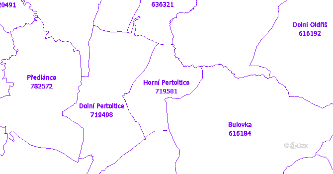 Katastrální mapa Horní Pertoltice - přehledová mapa katastrálního území