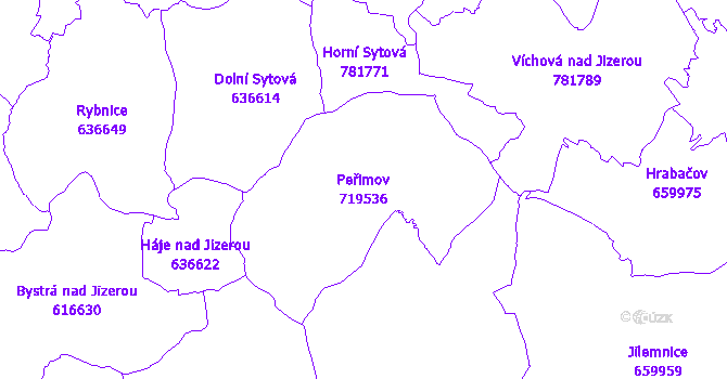 Katastrální mapa Peřimov - přehledová mapa katastrálního území