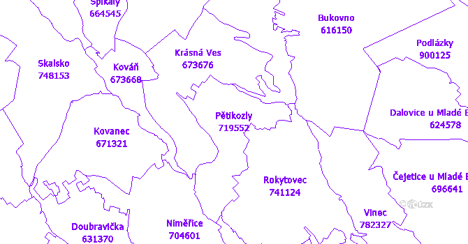 Katastrální mapa Pětikozly - přehledová mapa katastrálního území