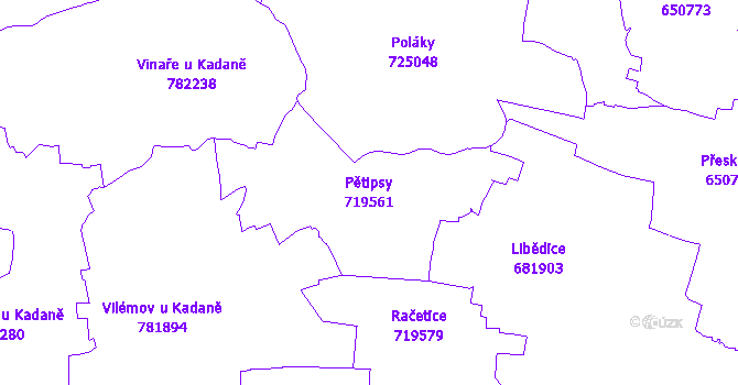 Katastrální mapa Pětipsy - přehledová mapa katastrálního území