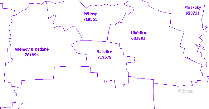 Katastrální mapa Račetice - přehledová mapa katastrálního území