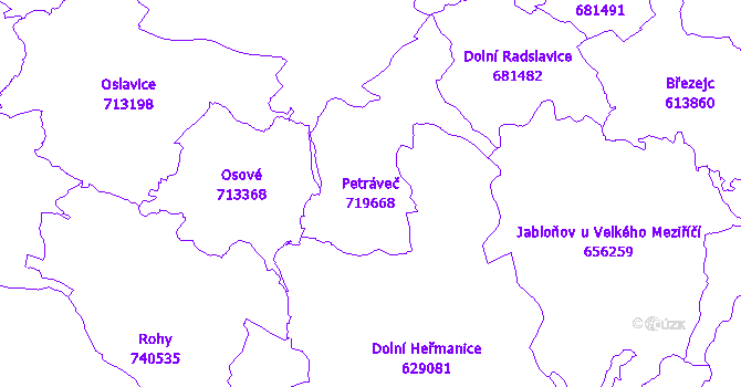 Katastrální mapa Petráveč