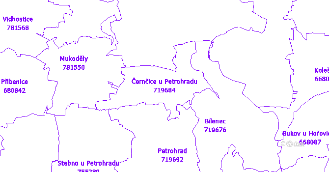 Katastrální mapa Černčice u Petrohradu - přehledová mapa katastrálního území