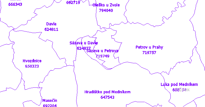 Katastrální mapa Sázava u Petrova - přehledová mapa katastrálního území