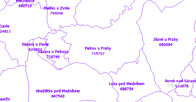 Katastrální mapa Petrov u Prahy - přehledová mapa katastrálního území