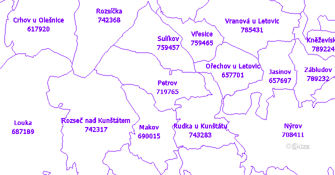 Katastrální mapa Petrov - přehledová mapa katastrálního území