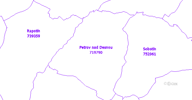 Katastrální mapa Petrov nad Desnou - přehledová mapa katastrálního území