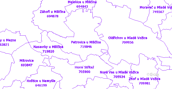 Katastrální mapa Petrovice u Miličína - přehledová mapa katastrálního území