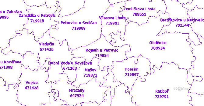 Katastrální mapa Kojetín u Petrovic - přehledová mapa katastrálního území
