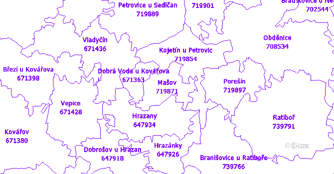 Katastrální mapa Mašov - přehledová mapa katastrálního území