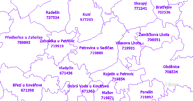 Katastrální mapa Petrovice u Sedlčan - přehledová mapa katastrálního území