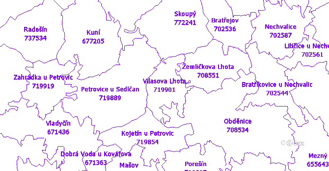 Katastrální mapa Vilasova Lhota - přehledová mapa katastrálního území