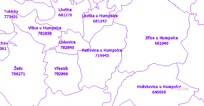 Katastrální mapa Petrovice u Humpolce - přehledová mapa katastrálního území