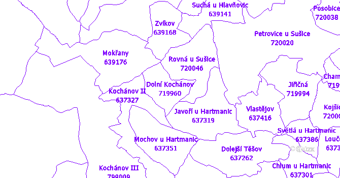 Katastrální mapa Dolní Kochánov - přehledová mapa katastrálního území