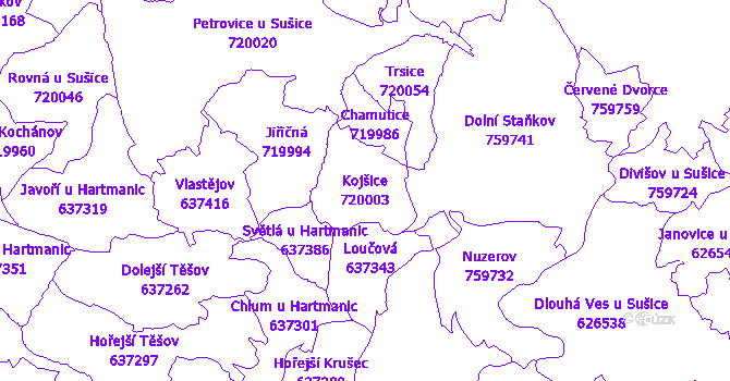Katastrální mapa Kojšice - přehledová mapa katastrálního území