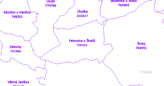 Katastrální mapa Petrovice u Štoků - přehledová mapa katastrálního území