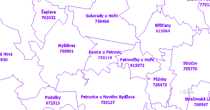 Katastrální mapa Kanice u Petrovic - přehledová mapa katastrálního území