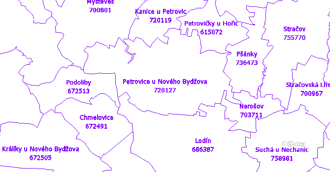 Katastrální mapa Petrovice u Nového Bydžova - přehledová mapa katastrálního území