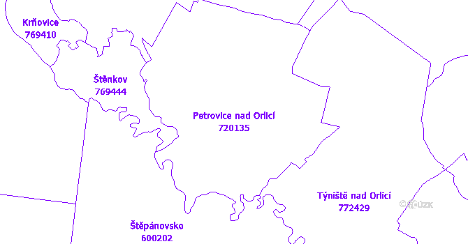 Katastrální mapa Petrovice nad Orlicí - přehledová mapa katastrálního území
