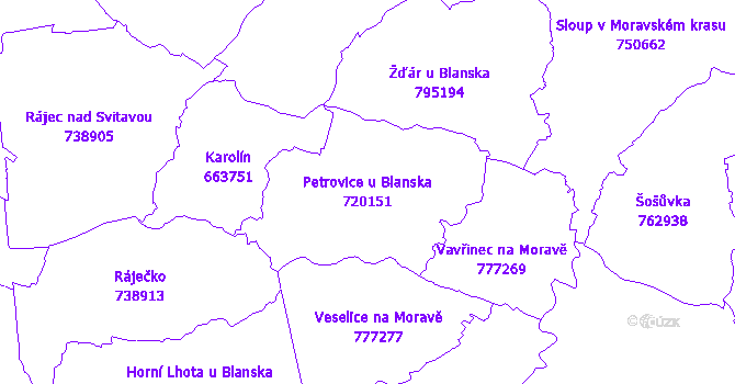 Katastrální mapa Petrovice u Blanska - přehledová mapa katastrálního území