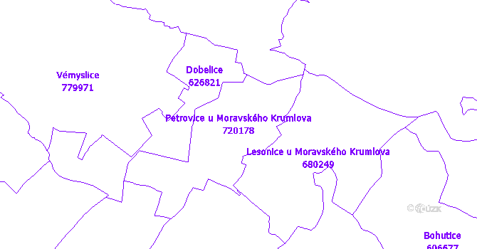 Katastrální mapa Petrovice u Moravského Krumlova - přehledová mapa katastrálního území