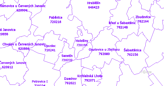 Katastrální mapa Hološiny - přehledová mapa katastrálního území