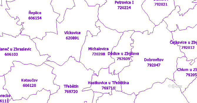 Katastrální mapa Michalovice - přehledová mapa katastrálního území