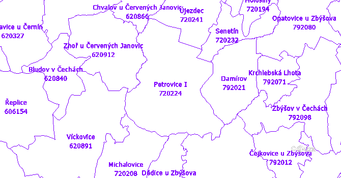 Katastrální mapa Petrovice I - přehledová mapa katastrálního území