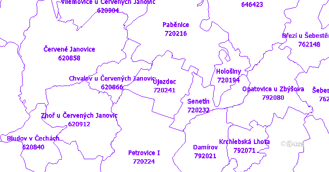 Katastrální mapa Újezdec - přehledová mapa katastrálního území