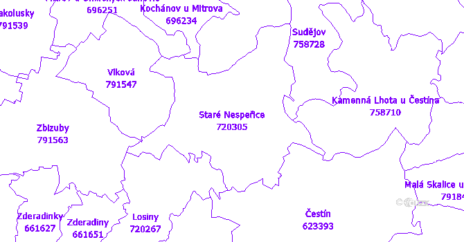 Katastrální mapa Staré Nespeřice