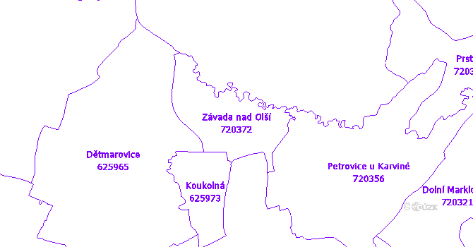 Katastrální mapa Závada nad Olší - přehledová mapa katastrálního území